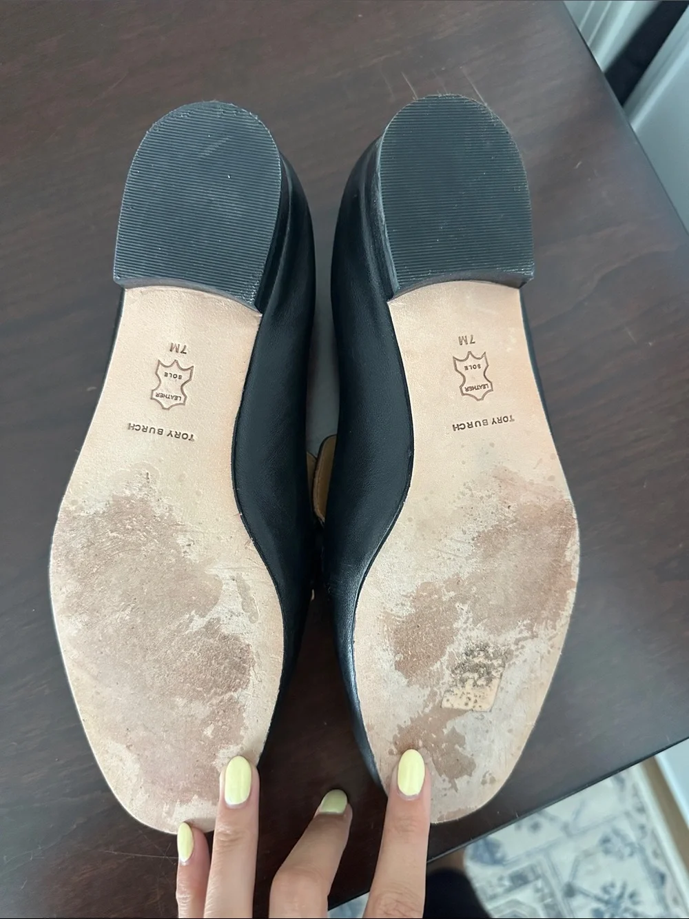 Tory Burch Black Leather Loafers with Gold Chain Trim